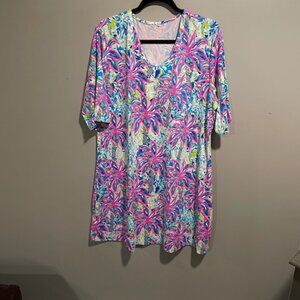 Lulu B- Fun in the sun pink multi dress- with cute pattern - 1X- FREE SHIPPING